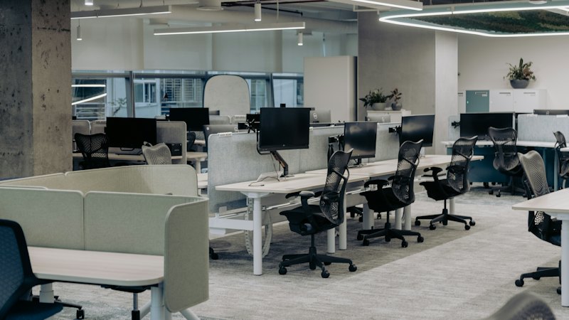 An office of desks and chairs ready to be cleared